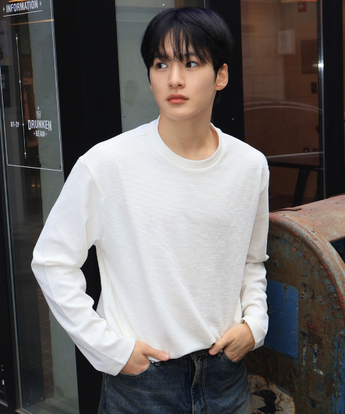 Sakariva Slub Round Long Sleeve T-Shirt - 2color