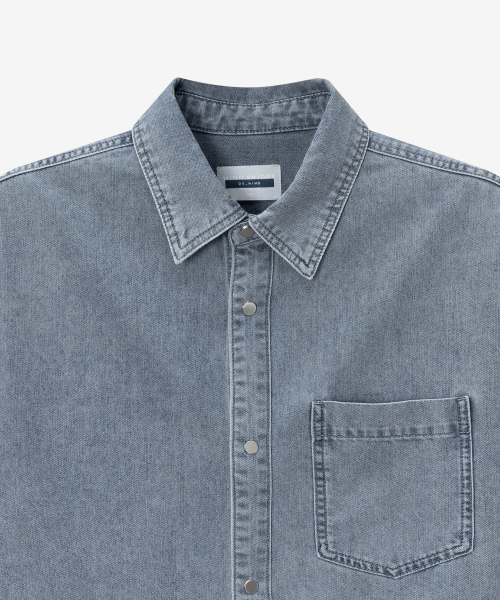 washed light indigo denim outer shirt