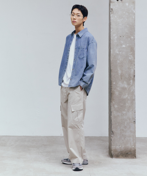 washed light indigo denim outer shirt