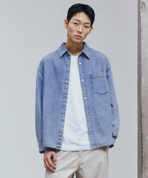 washed light indigo denim outer shirt