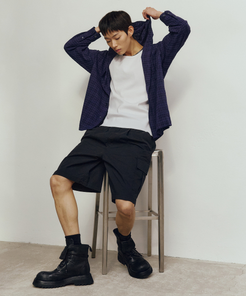 Checkered Overfit Hooded Shirt - 2color