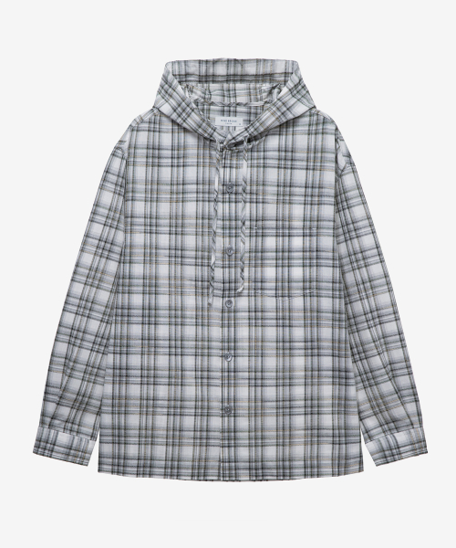 Checkered Overfit Hooded Shirt - 2color