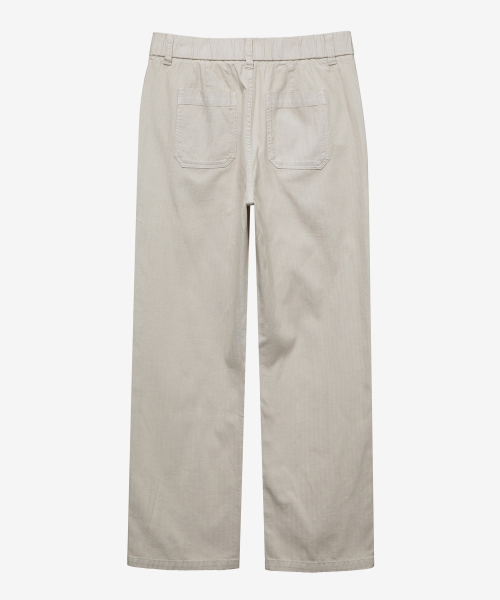 Semi-wide denim like full banding cream pants
