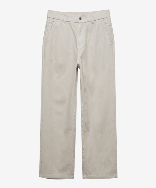 Semi-wide denim like full banding cream pants