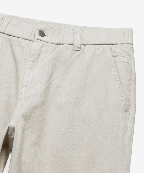 Semi-wide denim like full banding cream pants
