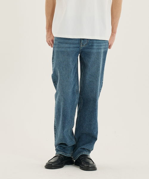straight medium blue denim pants_DI