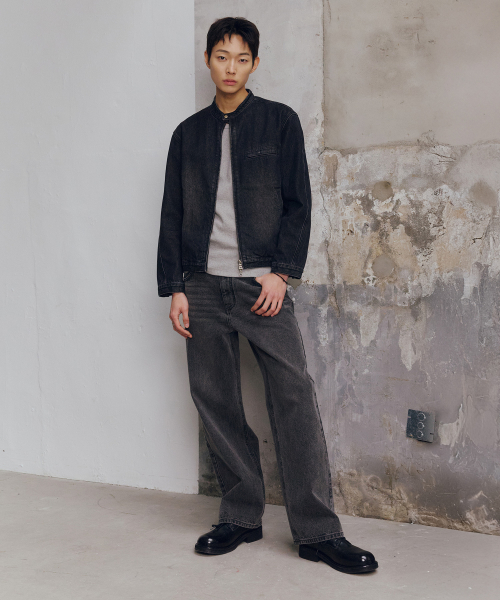 Wide bone tissue gray denim pants