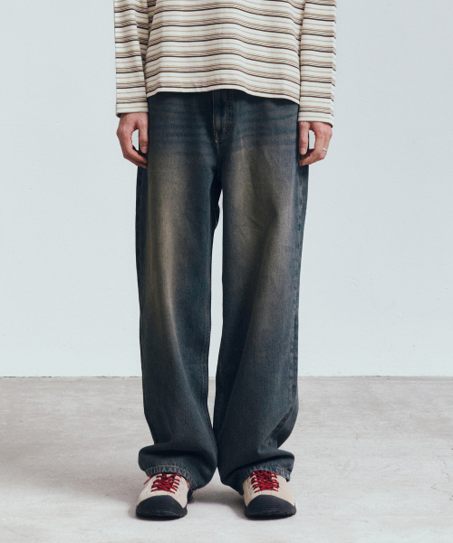 Extra wide yellow washed denim pants