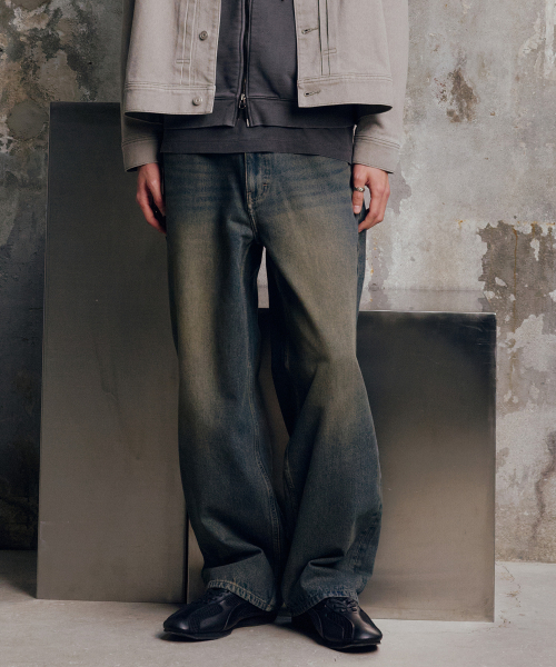 Extra wide yellow washed denim pants