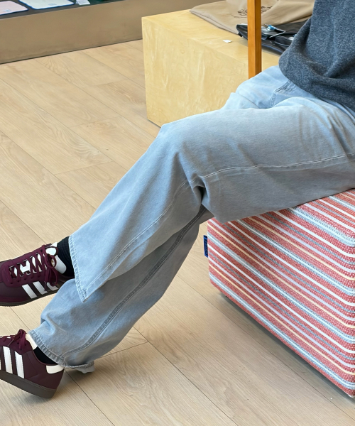 Extra Wide Gray Sand Washing Denim Pants