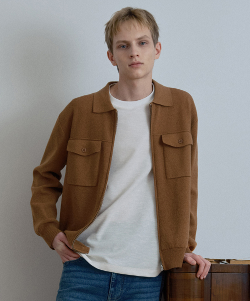 [COUTURE]boucle trucker type zip-up cardigan - 2color
