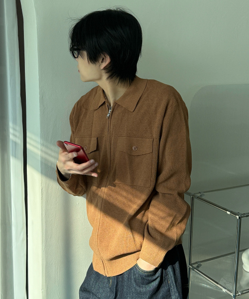 [COUTURE]boucle trucker type zip-up cardigan - 2color