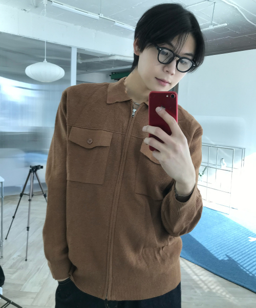 [COUTURE]boucle trucker type zip-up cardigan - 2color