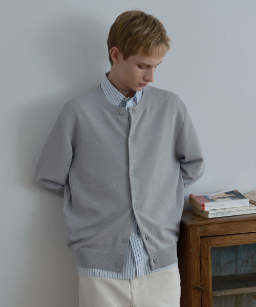 Washable linen like round semi-overfit cardigan - 3color