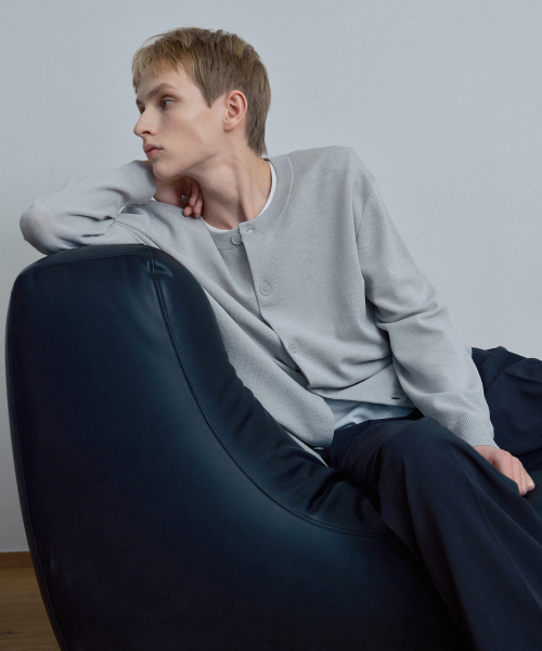 Washable linen like round semi-overfit cardigan - 3color