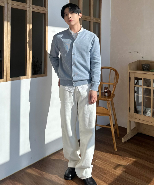 Washable linen like round semi-overfit cardigan - 3color