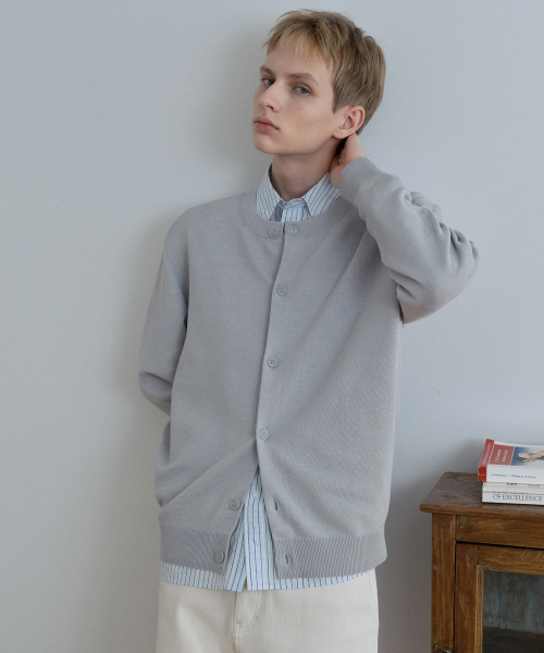Washable linen like round semi-overfit cardigan - 3color