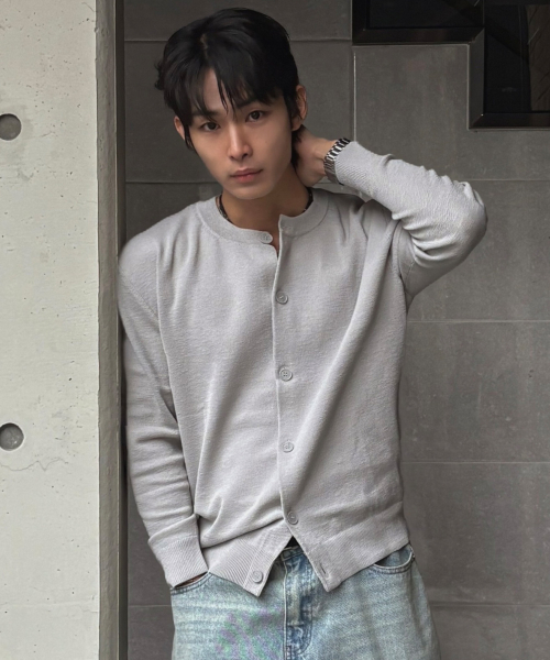 Washable linen like round semi-overfit cardigan - 3color