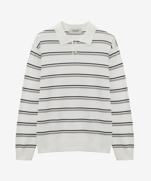 [COUTURE]Stripe semi-overfit collar knitwear