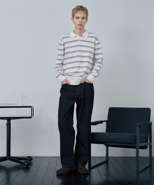 [COUTURE]Stripe semi-overfit collar knitwear