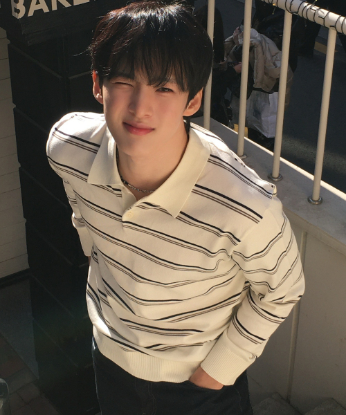 [COUTURE]Stripe semi-overfit collar knitwear