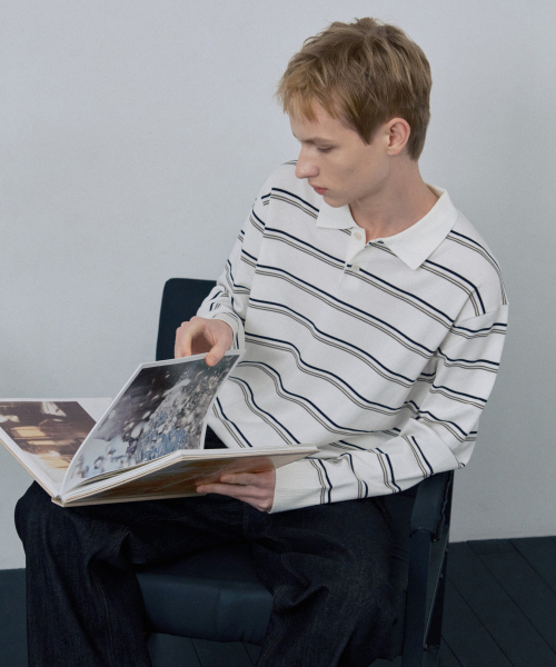 [COUTURE]Stripe semi-overfit collar knitwear