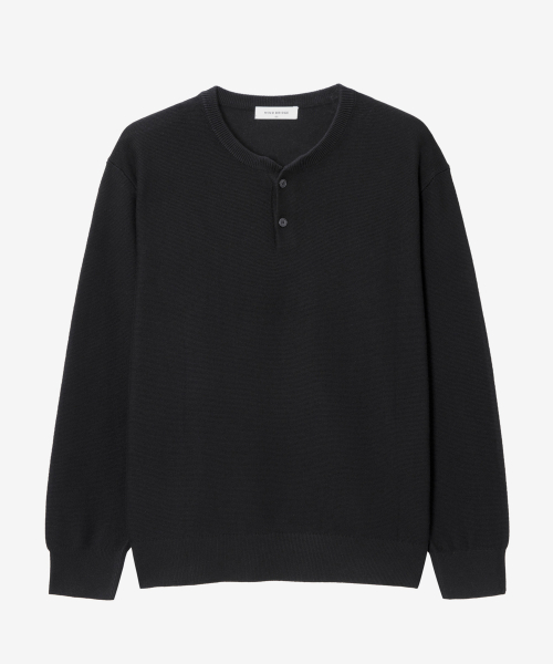 Washable Henley neck semi-overfit knitwear - 2color
