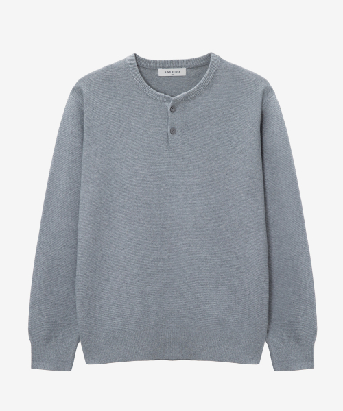 Washable Henley neck semi-overfit knitwear - 2color