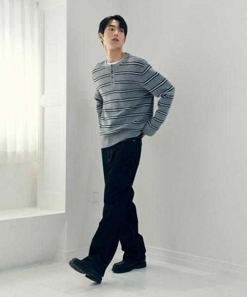 [ON]Knitwear Henley neck semi-overfit Daily Knitwear - 4color