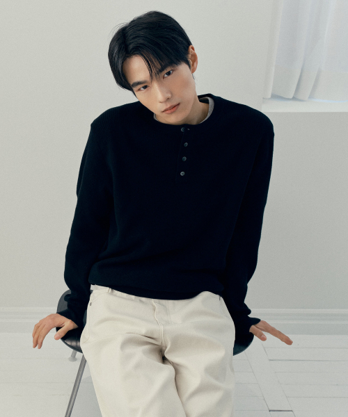 [ON]Knitwear Henley neck semi-overfit Daily Knitwear - 4color