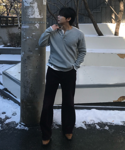 [ON]Knitwear Henley neck semi-overfit Daily Knitwear - 4color