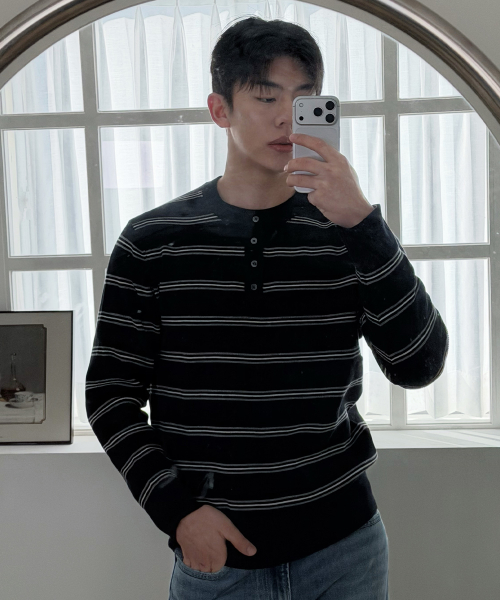 [ON]Knitwear Henley neck semi-overfit Daily Knitwear - 4color