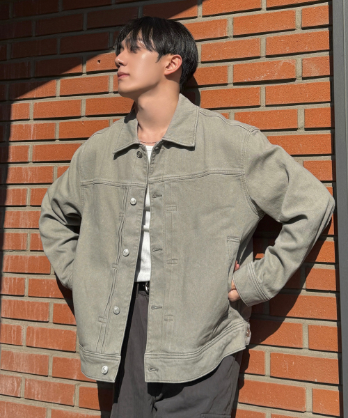 Khaki Beige Denim Like Trucker