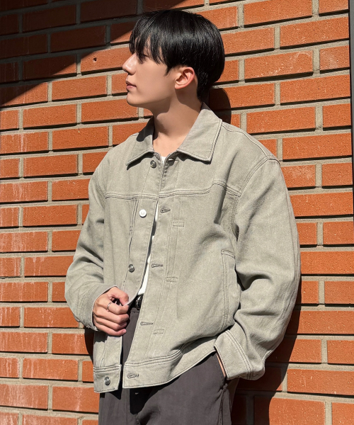 Khaki Beige Denim Like Trucker