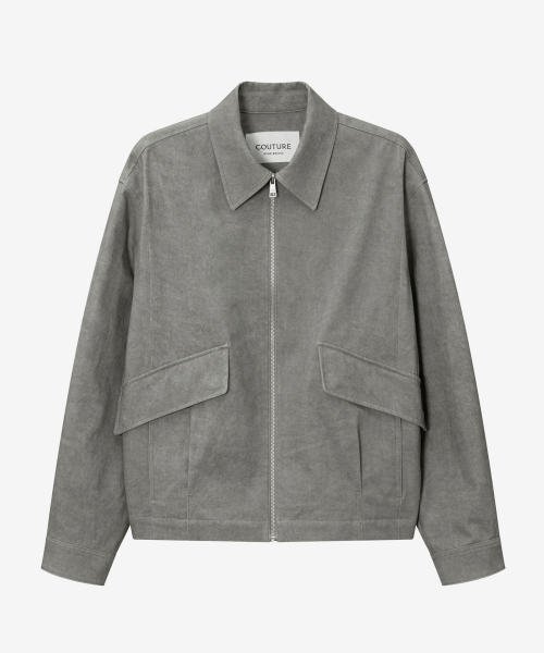 [COUTURE]Pigment washed oversized fit zip-up jumper