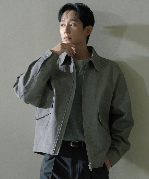 [COUTURE]Pigment washed oversized fit zip-up jumper