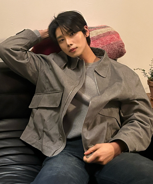 [COUTURE]Pigment washed oversized fit zip-up jumper