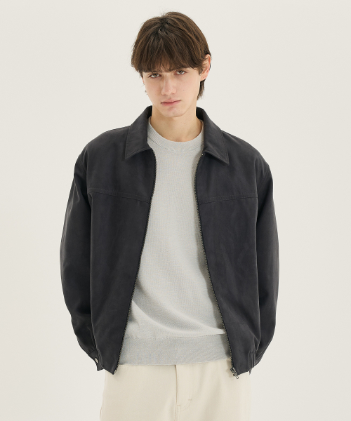 Suede Minimal Zip-Up Blouson - 2color