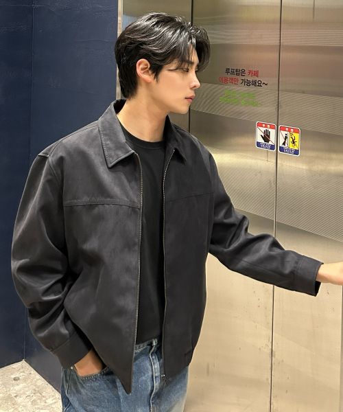 Suede Minimal Zip-Up Blouson - 2color