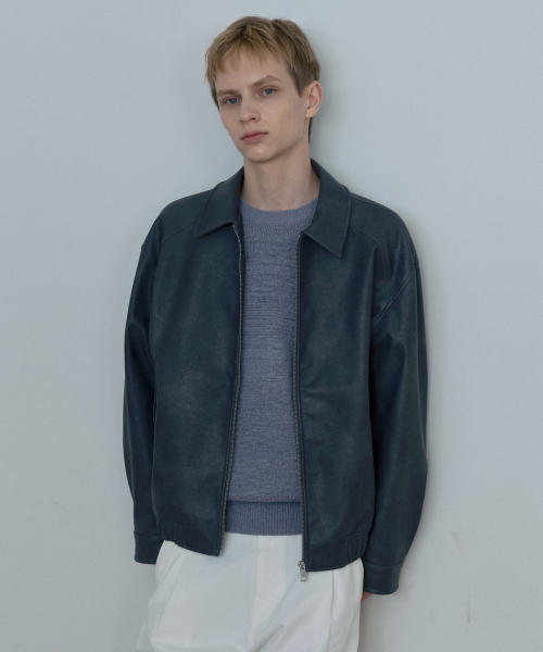 [COUTURE]Washed Grey Leather Bluoson