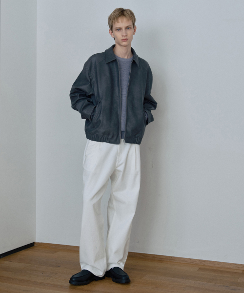[COUTURE]Washed Grey Leather Bluoson