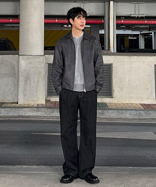 [COUTURE]Washed Grey Leather Bluoson