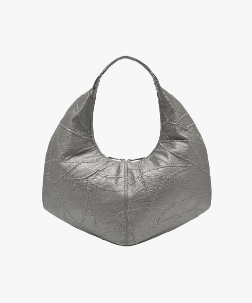 CRESCENT HOBO BAG IN CHARCOAL SILVER