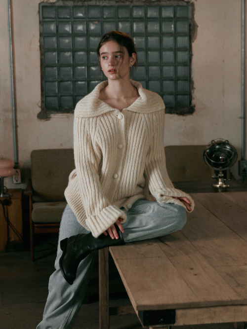 SOLA high neck knit cardigan_BEIGE