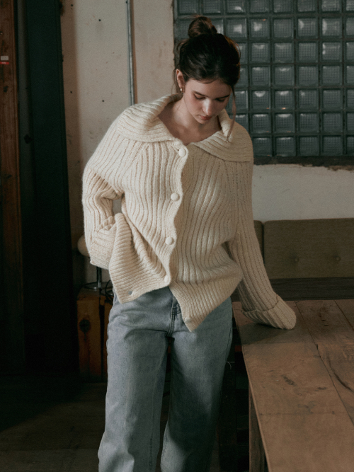 SOLA high neck knit cardigan_BEIGE