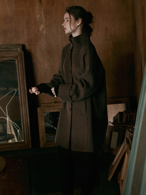 MORI herringbone handmade half coat_BROWN