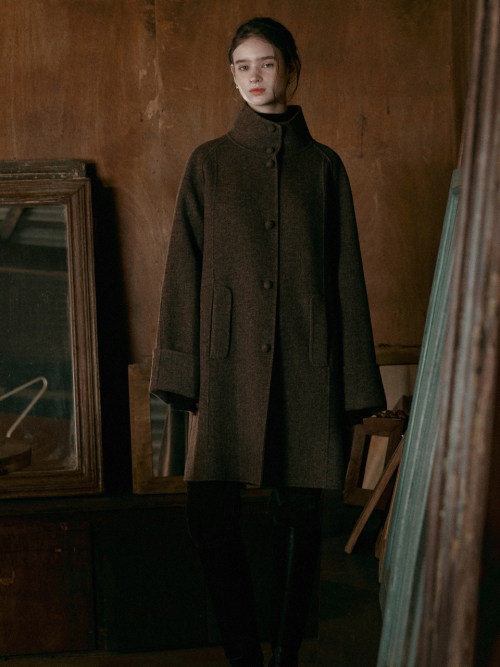 MORI herringbone handmade half coat_BROWN