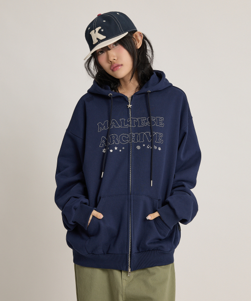Vintage GOOREUM Archive Stitch Hood Zip-Up NAVY
