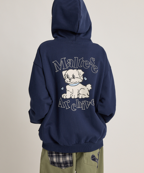Vintage GOOREUM Archive Stitch Hood Zip-Up NAVY