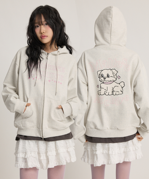 Vintage GOOREUM Archive Stitch Hood Zip-Up OATMEAL